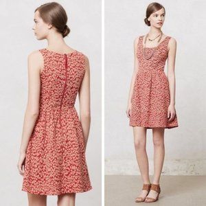 Anthropologie Maeve Red Leopard Print Fit & Flare Dress